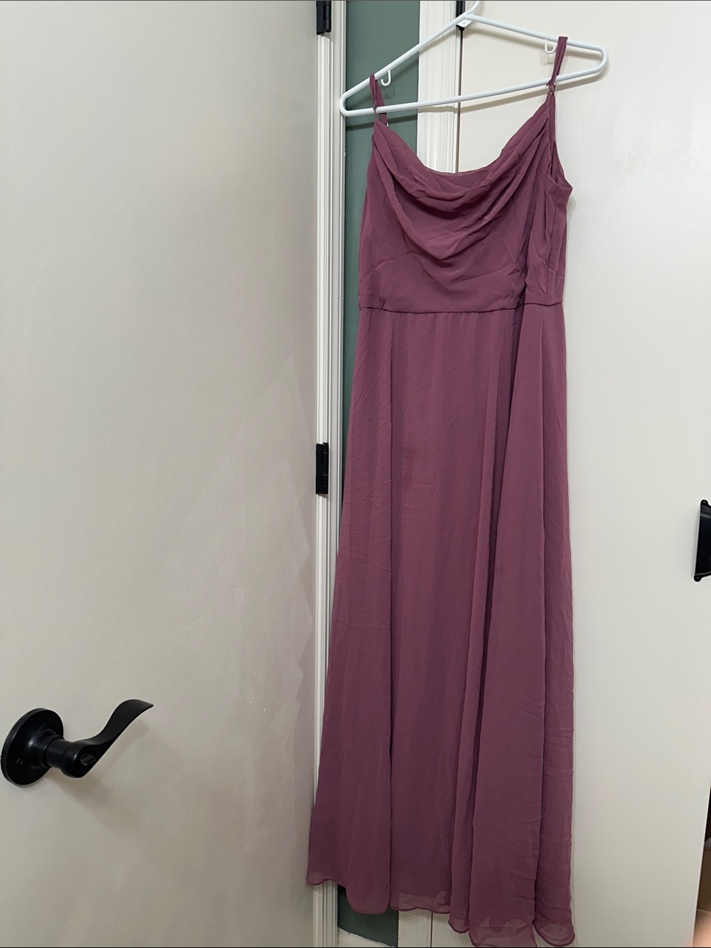 David's Bridal Dusty Mauve Cowl Neck Spaghetti Strap Maxi Dress